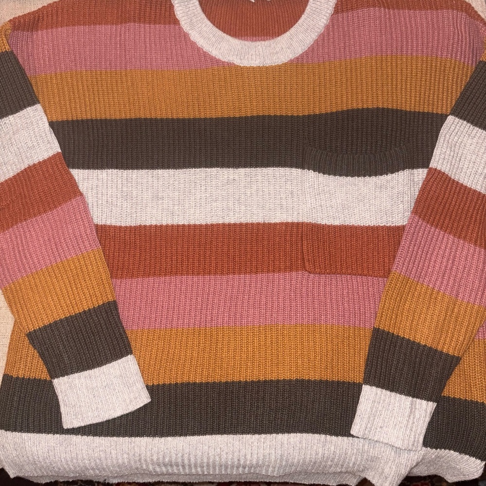 Madewell Colorblock Knit Sweater in Pink, Orange, and Brown XS
